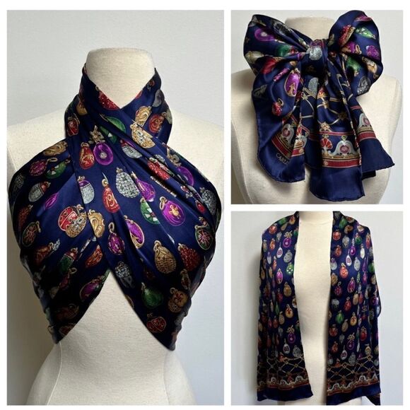 Gorgeous RARE Collectible Vintage Carlisle Faberge Egg Silk Scarf - Picture 2 of 4
